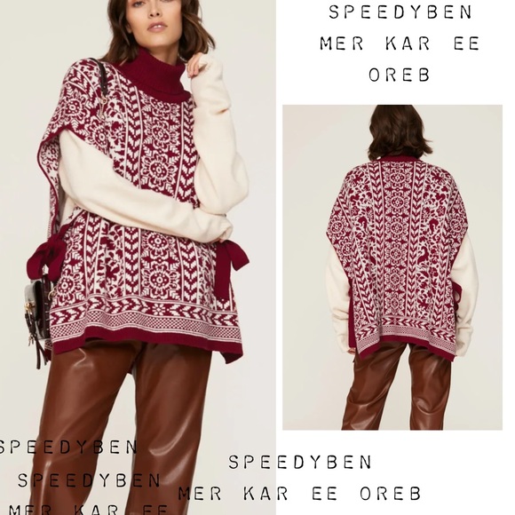 La DoubleJ High Neck Fair Isle Poncho size Small - Picture 1 of 17